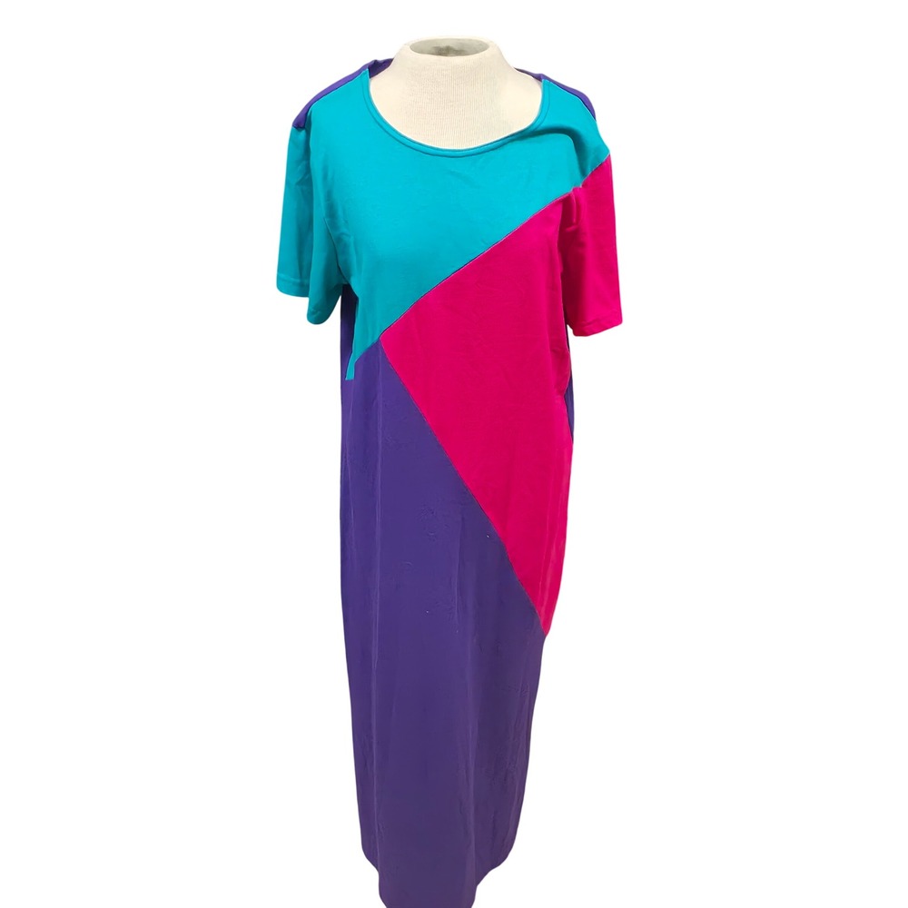Bedford Fair T-Shirt Dress Womens Medium Multicolor Good Colorblock Maxi 10287